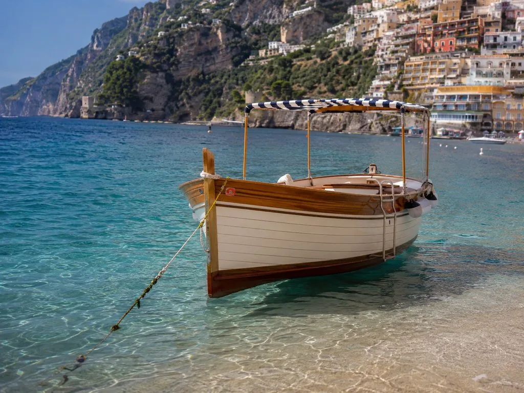 A traditional wooden gozzo of the kind used for charters out of Positano