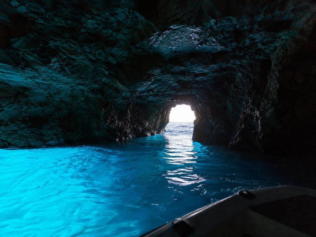 A sea grotto on the Amalfi Coast seen from the water