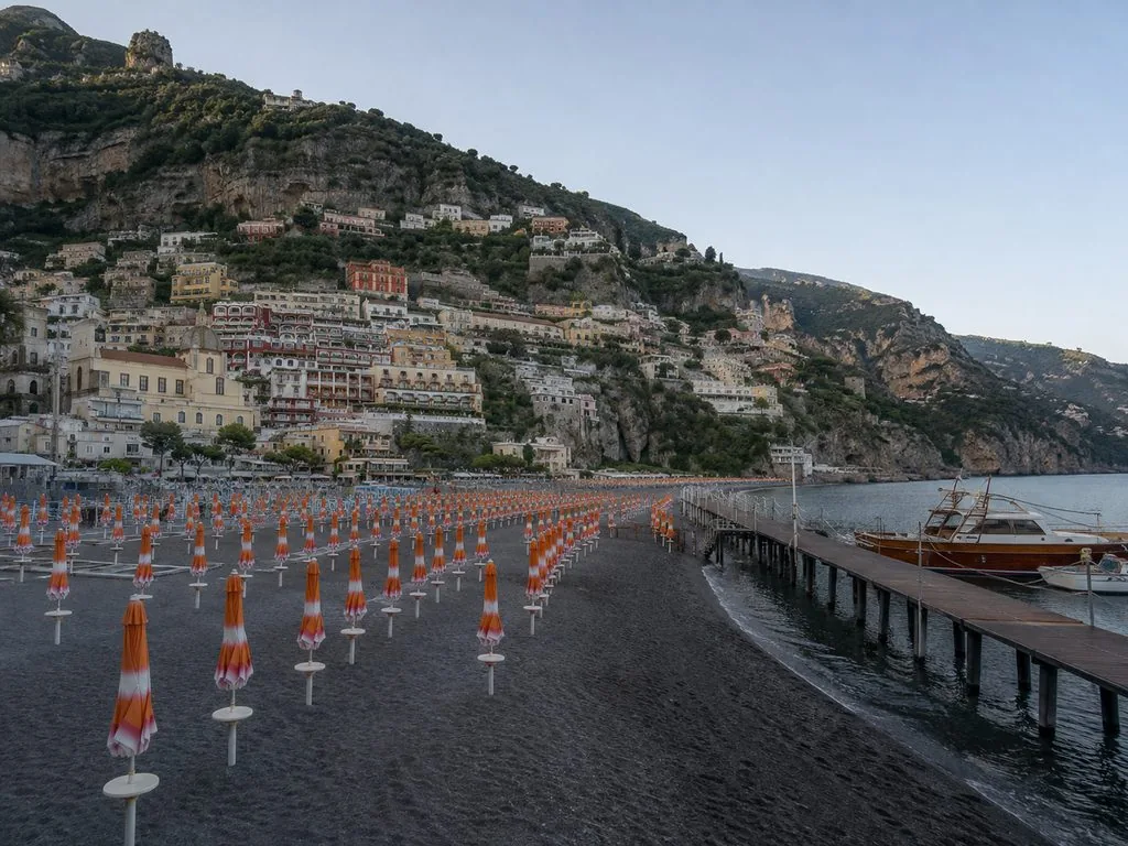 The Spiaggia Grande and the pier at Positano, where every boat leaves