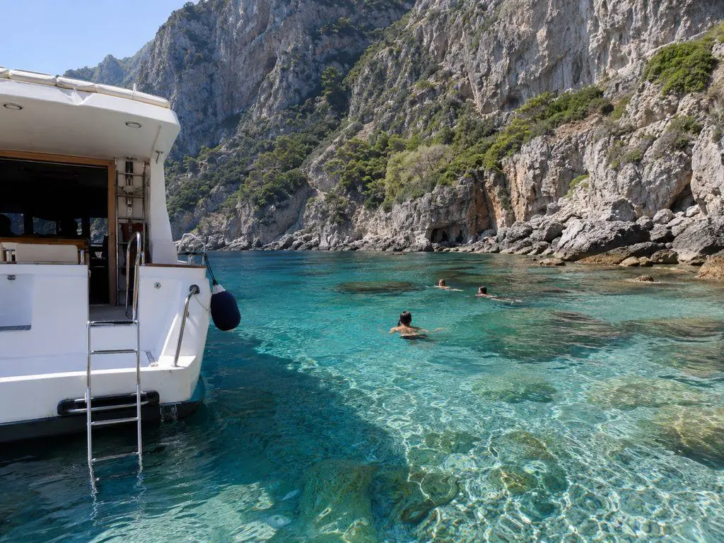 A swim stop in a cove reachable only by boat